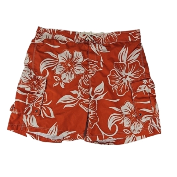 Tropical Swim Shorts w/ Velcro Pockets, Orange, Mens L (36/38) - Picture 1 of 7